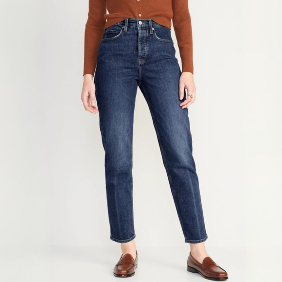 Old Navy Denim - {Old Navy} "Extra High Rise Sky Hi Straight" Dark Blue Trish Tapered Denim Jeans
